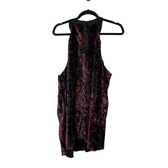 Torrid Top Women 3X Black Halter Pullover Sleeveless Red Floral Burnout Velvet - Picture 10 of 14